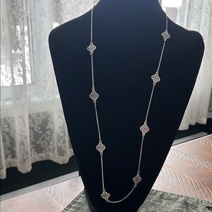 Vintage Liz Claiborne Filigree Chain Necklace | Long Minimalist Silver Tone